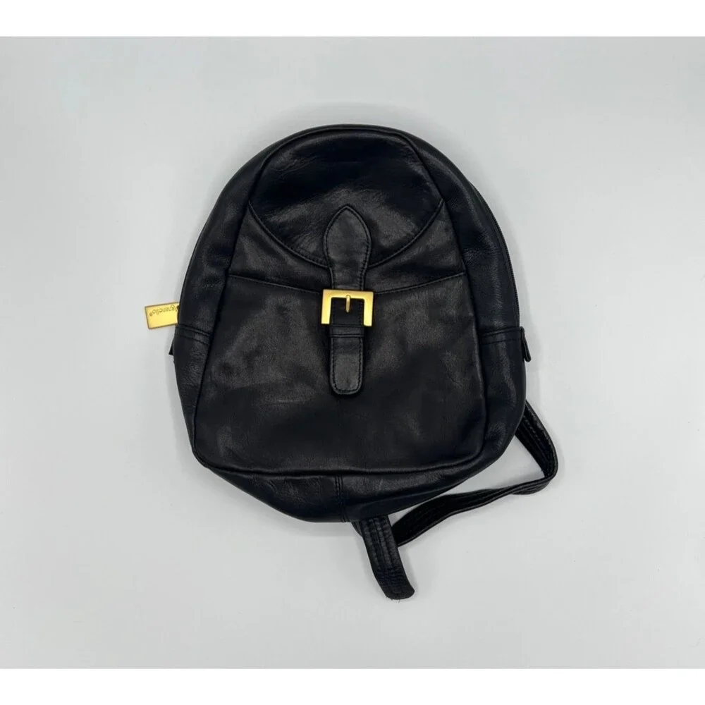 Vintage Tignanello Sling Backpack Black/Gold Soft Leather One Shoulder Buckle